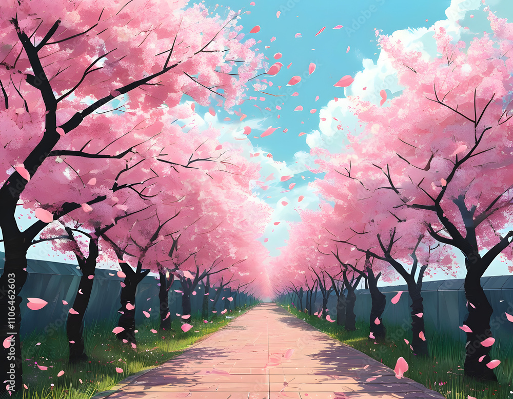 Wall mural Pink Cherry Blossoms Path