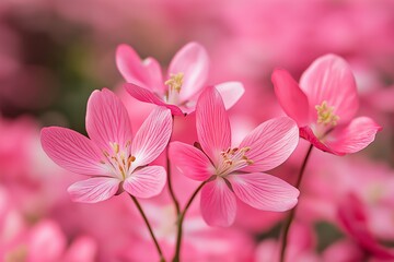 Obraz premium A close-up view of delicate pink flowers set against a blurred background.