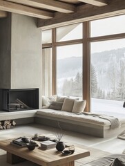 Modern Minimalist Living Room With Stunning Winter View