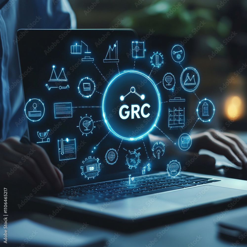 Poster ai-generated grc solutions business event office environment technology insights for improved govern
