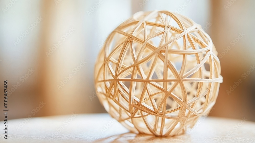 Aufkleber Intricate Geometric Sphere Crafted From Wooden Sticks and Strings in Sharp Focus