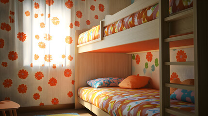 A set of bunk beds with playful bedding designs, suitable for kids