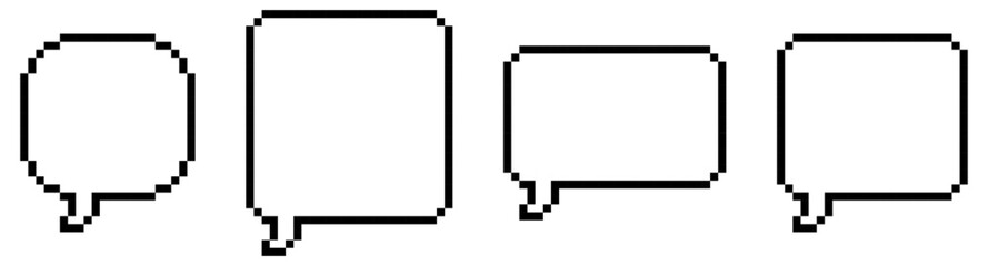Fototapeta premium Pixelated rounded and square speech bubbles, set of 4 pixelated speech bubble, pixel art.