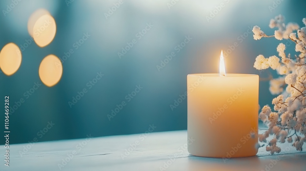 Poster serenity in darkness with a lit candle casting warm illumination and gentle shadows
