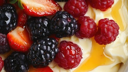 Fresh Mixed Berries with Creamy Yogurt and Honey Drizzle
