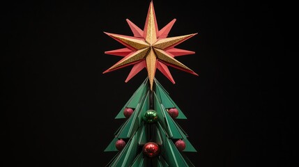 Colorful Christmas Tree Decoration with Star and Ornaments