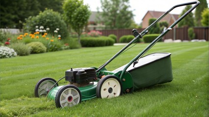 Green Lawn Mower on Grass