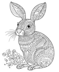 Intricate Mandala Rabbit Line Art Illustration for Coloring