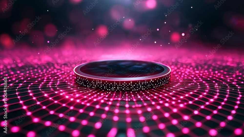 Poster vibrant pink light abstract background with circular patterns and futuristic glow effects for dynami