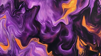 Obraz premium A mesmerizing blend of smoky purple, deep black, and fiery orange swirls in chaotic harmony, resembling a burning nebula caught in a cosmic storm, with glowing edges adding depth and intensity.