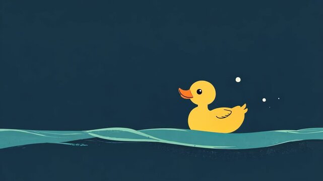Yellow duck floating on calm water with ripples during a serene moment
