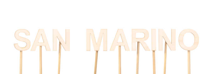 Wooden decoration showing the name San Marino in clean style. Landlocked country in European territory.