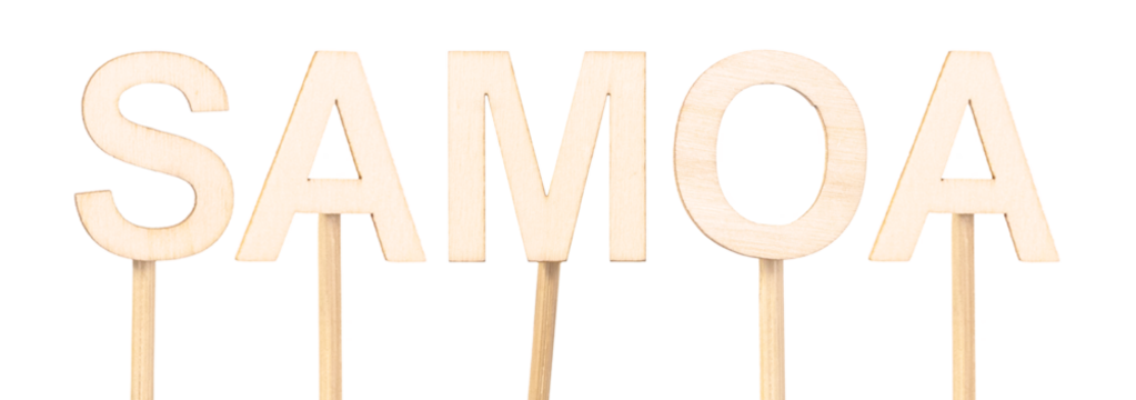Minimalist design of the name Samoa with rustic details. Wooden texture. Concept of nations of the world