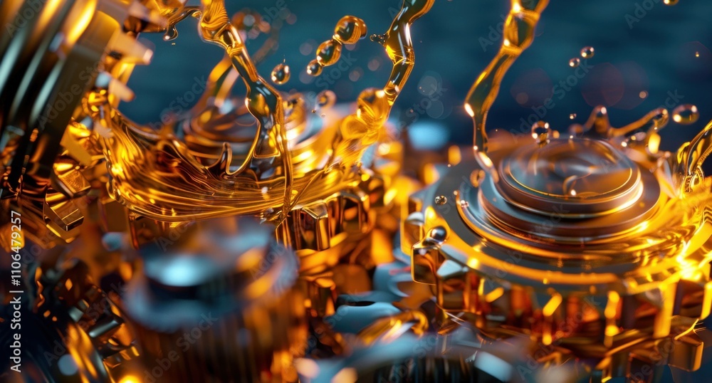 Aufkleber colorful abstract splash of liquid metal intertwining with mechanical gears, showcasing motion and f