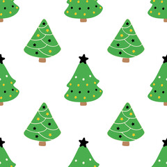 Christmas Trees Vector Seamless Pattern on White Background
