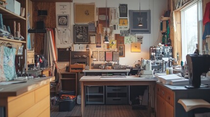 Cozy Craft Studio with Sewing Machine and Creative Decor Elements