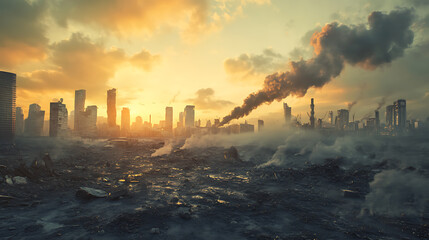 Obraz premium Concept of a global catastrophe: the Earth devastated by pollution, with the greenhouse effect and global warming wreaking havoc on our planet