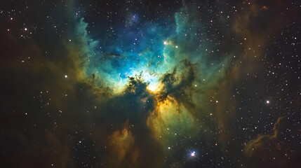 Fototapeta premium Galaxy nebula with vibrant blue and green hues Interstellar cloud