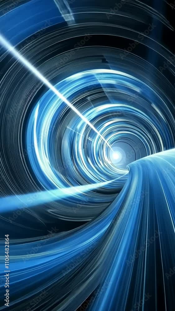 Poster swirling blue tunnel featuring dynamic light patterns and a sense of movement into the unknown