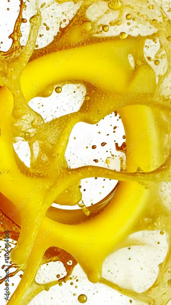 Aufkleber bright yellow splash created by a circular object in liquid with bubbles and droplets captured in dy