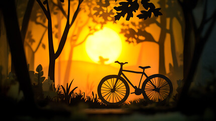 Obraz premium A bicycle powered by solar energy, highlight color contrast photography, paper cut craft