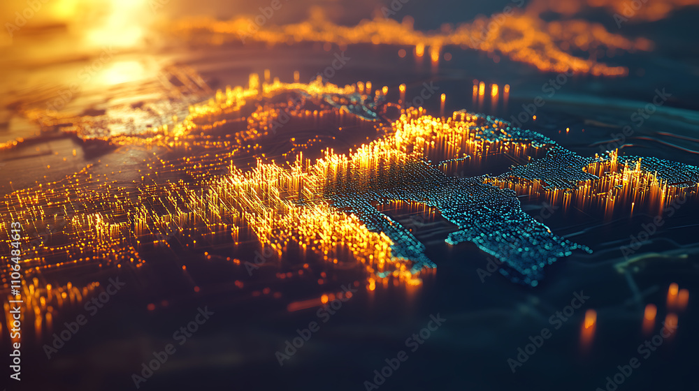 Aufkleber Global digital network connections Futuristic world map visualization Concept of global communication