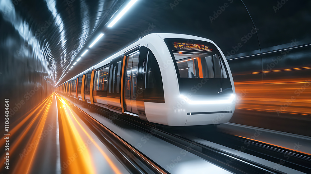 Poster a concept of modern metro underground transport and high-speed connection depicted with a subway tun