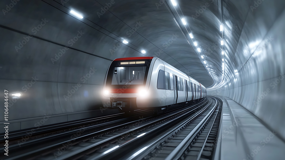 Poster a concept of modern metro underground transport and high-speed connection depicted with a subway tun