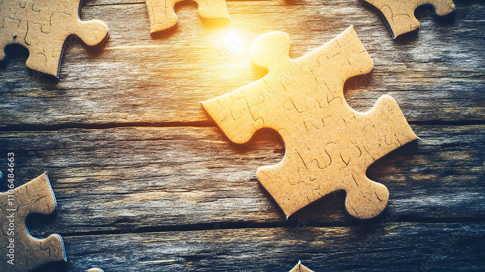 Aufkleber a business concept portraying a missing jigsaw puzzle piece with a light glow, symbolizing the compl