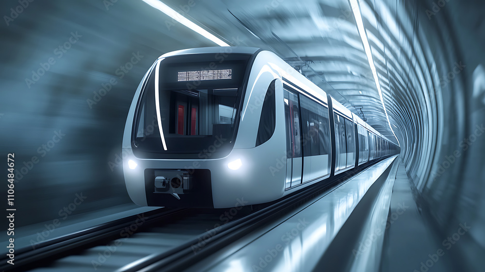 Poster a concept of modern metro underground transport and high-speed connection depicted with a subway tun