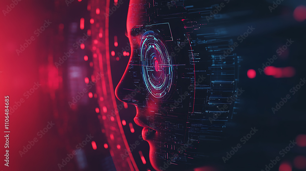 Aufkleber A digital composite image illustrating the concept of identity theft protection, featuring futuristic interface elements symbolizing secure personal data