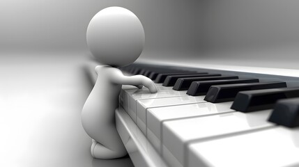 3D figure playing a grand piano.
