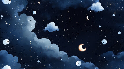 Fototapeta premium Anime Night Sky, Eerie Whispers, Watercolor
