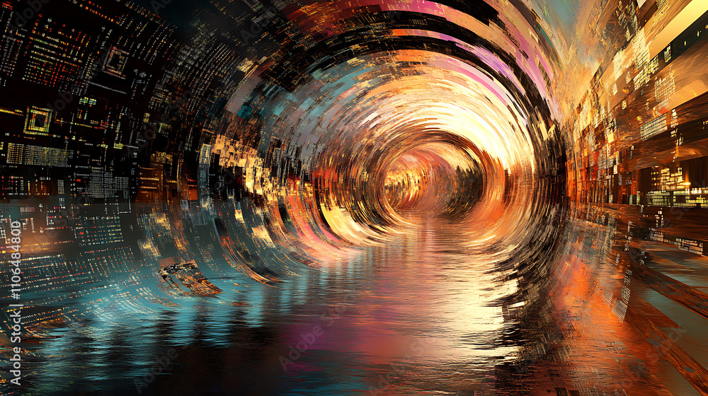 Aufkleber A futuristic 3D illustration of data streams with elements of cyberpunk, big data, and cybersecurity, serving as an abstract technological background