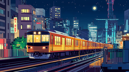 Fototapeta premium A night scene featuring the Tokyo automated guide-way train