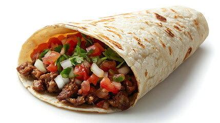 Taco stuffed with grilled meat, salsa and onions