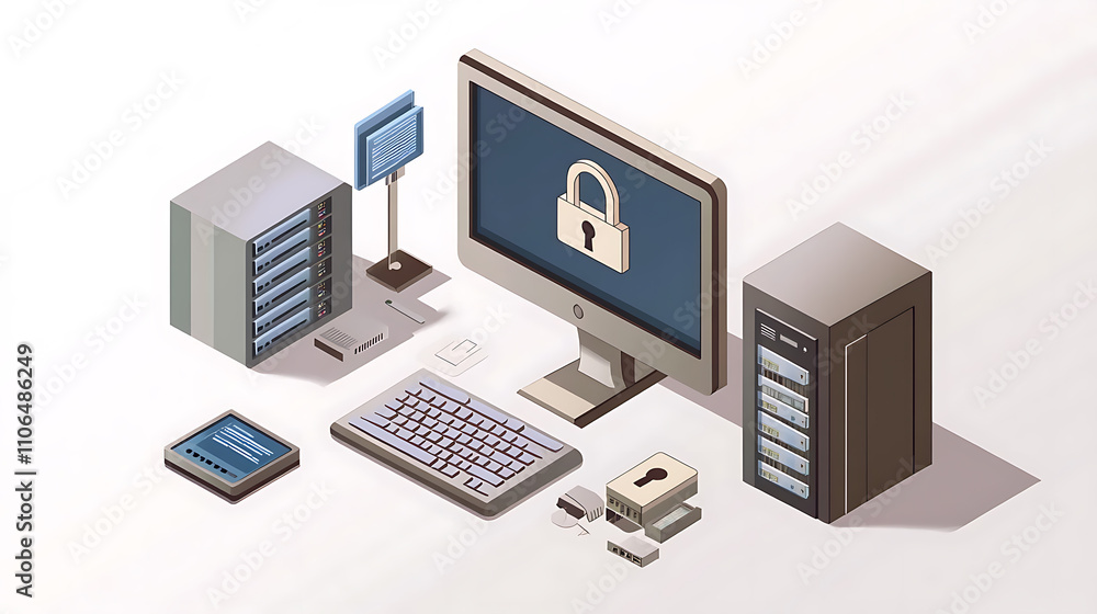 Leinwandbilder an isometric illustration shows personal data security, with a computer and lock representing protec