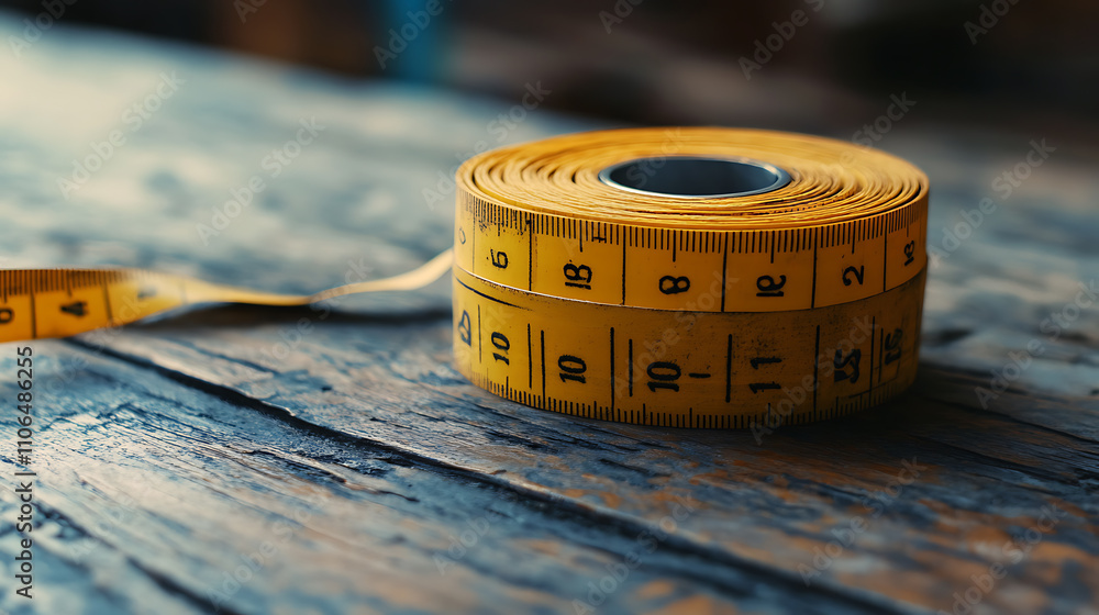Poster a measuring tape backdrop on a table