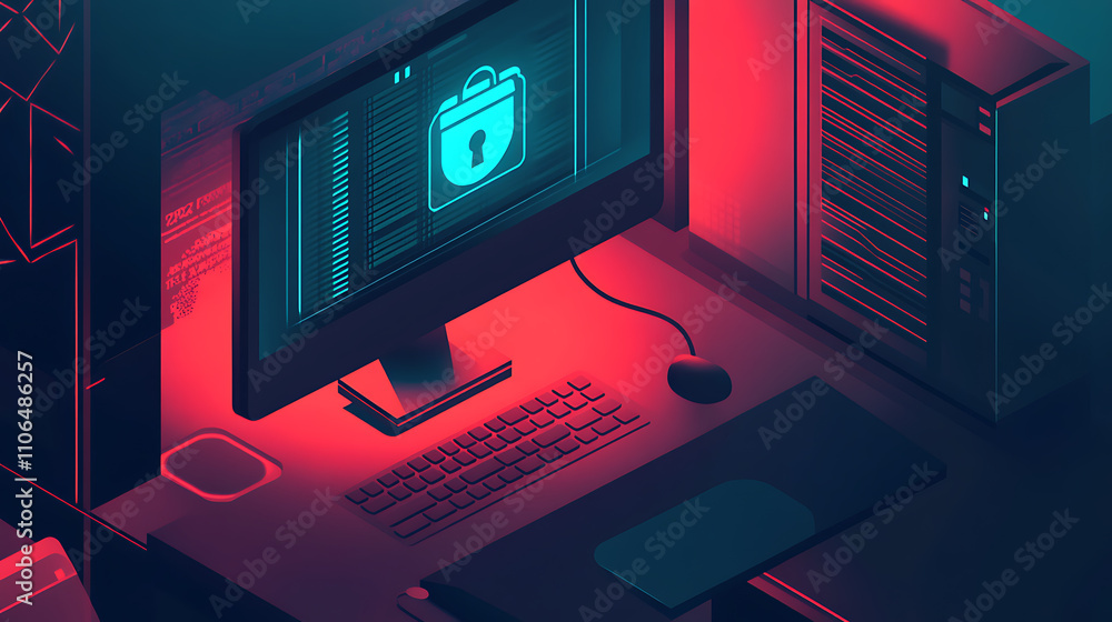 Leinwandbilder an isometric illustration shows personal data security, with a computer and lock representing protec