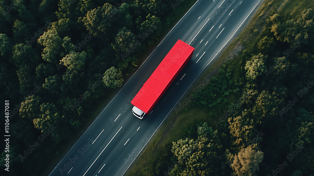 Poster Gps tracking from top view moving truck with container on a map
