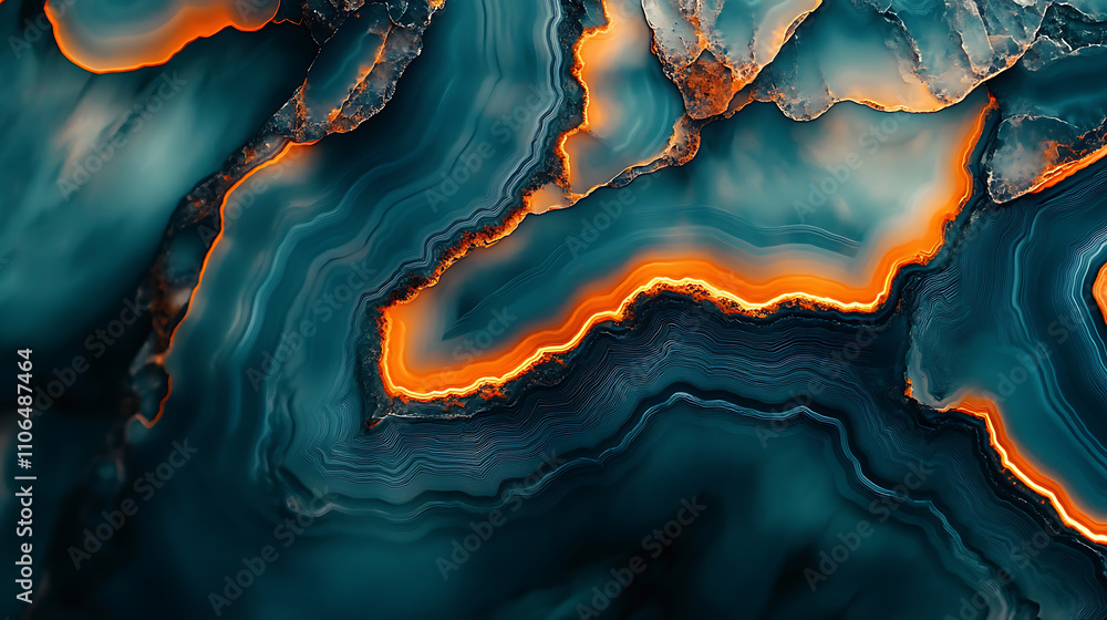 Poster natural stone banding pattern in agate, close up in full frame, abstract background of geometric sha