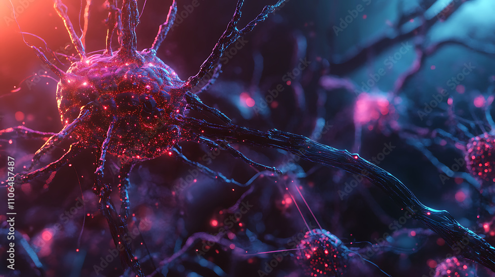 Poster nanotechnology concept featuring a neural network with a single artificial connection