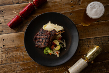 Rib eye steak festive christmas dinner