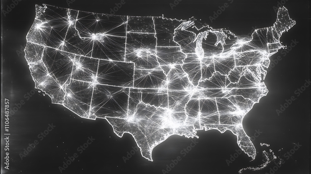 Poster the image shows the united states with network connected to the globe in the background