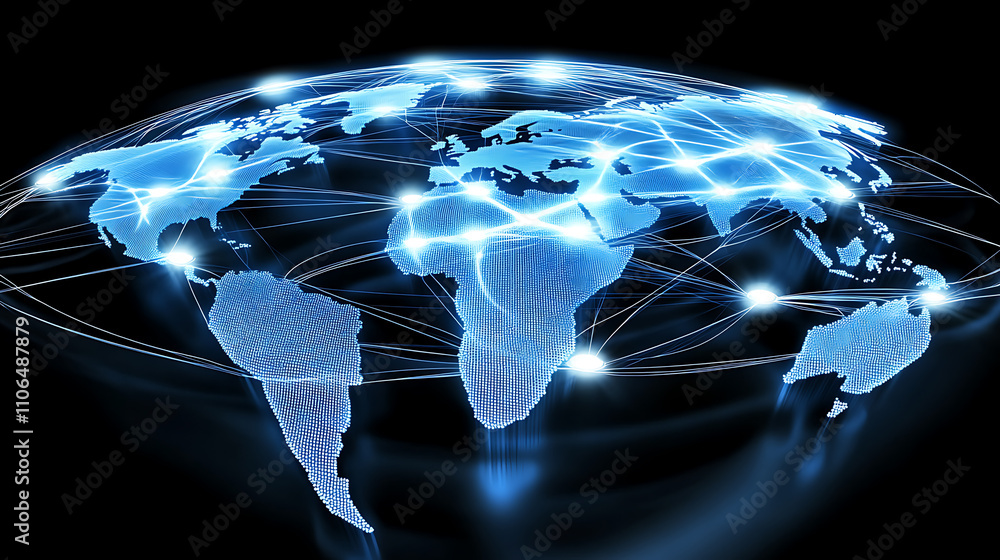 Poster the image shows the united states with network connected to the globe in the background