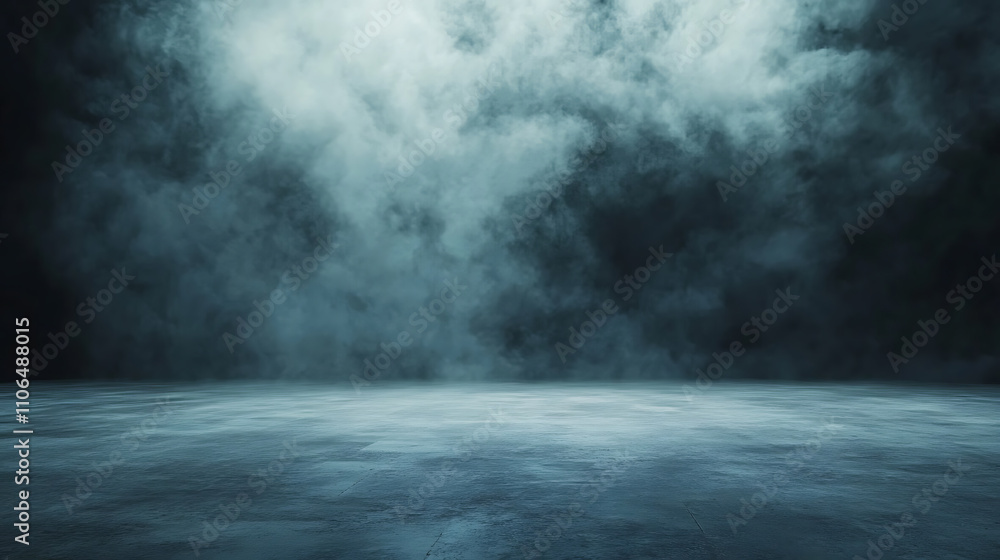 Poster Texture dark concrete floor with mist or fog and light leak for background