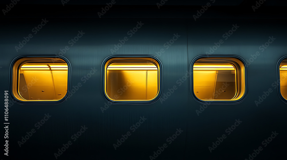 Aufkleber viewed from outside, the windows of a passenger airliner gleam against the fuselage, offering a glim