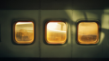 Viewed from outside, the windows of a passenger airliner gleam against the fuselage, offering a glimpse into the world within