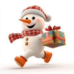 Cheerful snowman delivers holiday gifts with a big smile