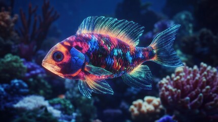 Fototapeta premium Vibrant Fish in a Digital Underwater World